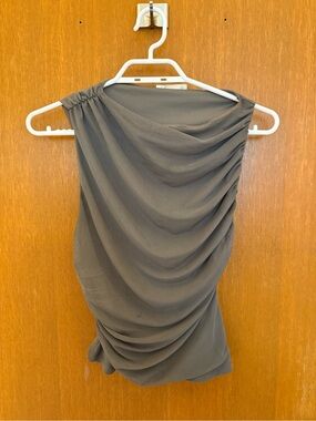 Pull&Bear Draped One-Shoulder Top in Taupe/Grey
